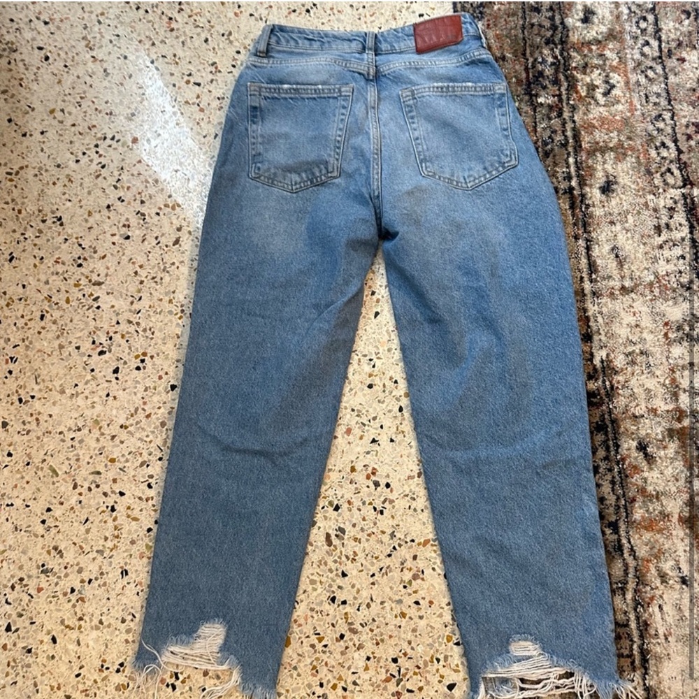 Zara Denim Womens Distressed Raw Hem Mom Jeans 4